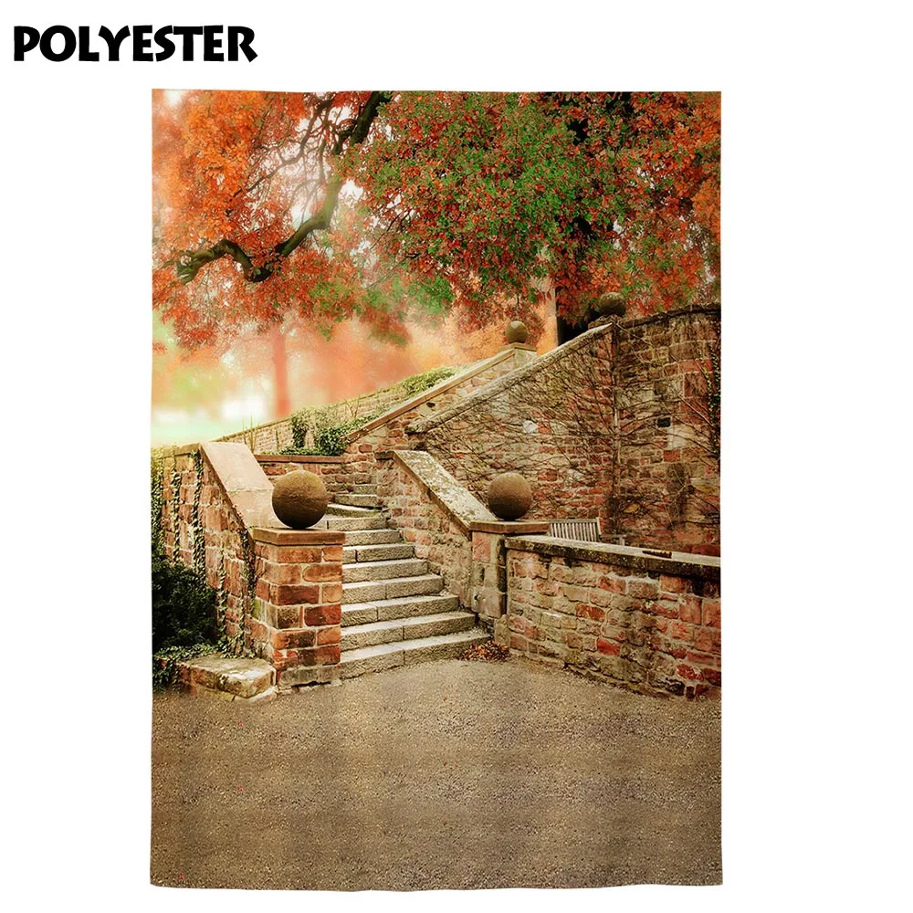 Allenjoy photography backdrop Fall maple old brick stairs autumn park background photo studio photocall photophone shoot prop