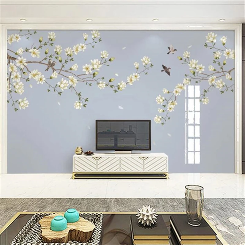 beibehang Custom wallpaper 3d murals magnolia new Chinese hand-painted pen and flower background wall paper decorative painting