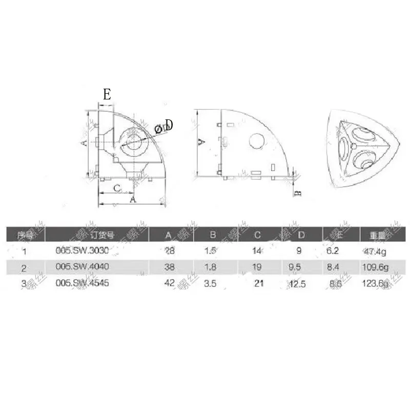 Three Dimensional Connector with Cap Screw 2020/3030/4040/4545 Curve Connecting Piece Industrial Aluminum Profile Fittings 4pcs