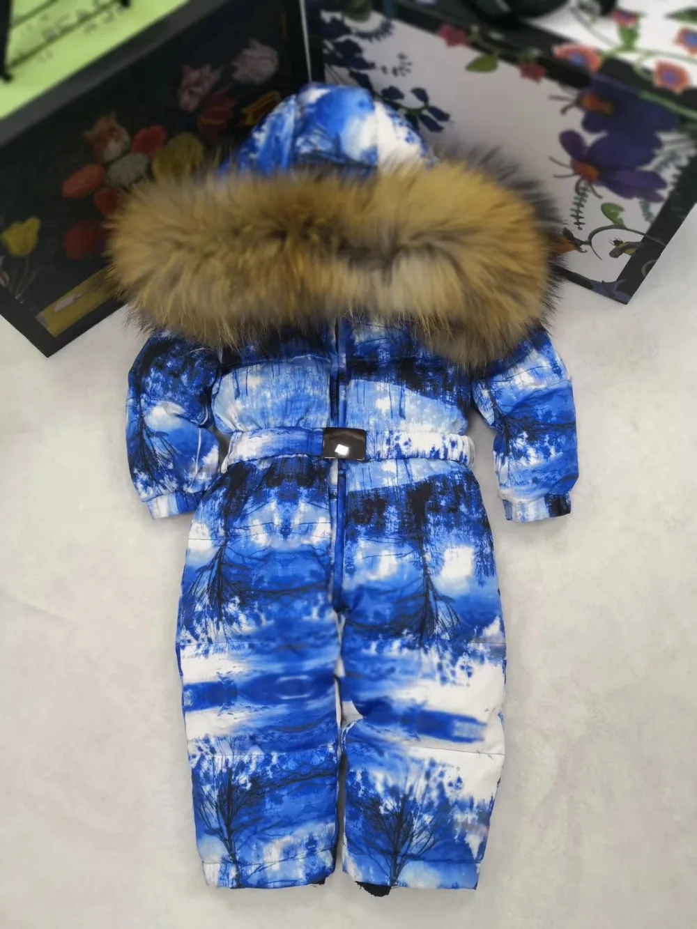 brand 2021 Winter baby down coat Baby duck down suit outerwear Fur Hooded children's Snowsuit Child jumpsuit romper ski suit