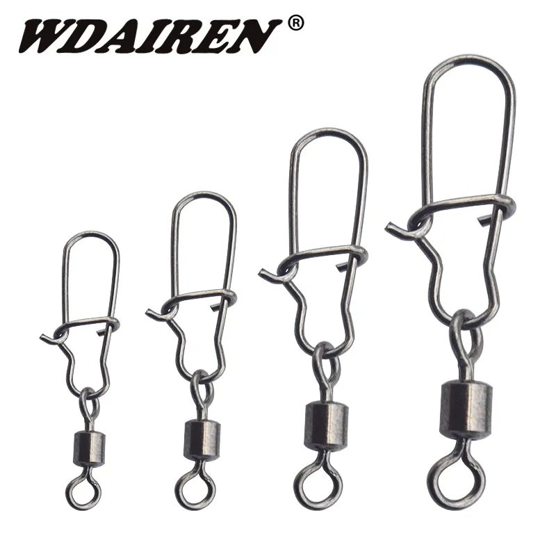 

50PCS 2# 3# 4# 6# 8# 10# Fishing Connector Pin Bearing Rolling Swivel Stainless Steel with Snap Fishhook Lure Tackle Accessorie