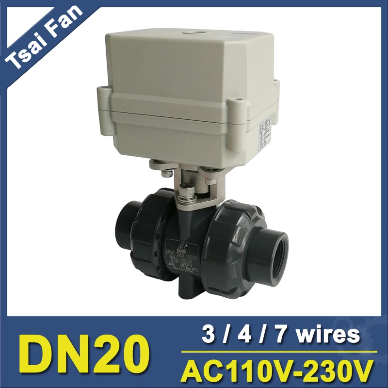 

DN20 UPVC AC110V-230V Motorized Ball Valve BSP/NPT 3/4'' 10NM Electric Ball Valve On/Off 15 Sec Metal Gear CE certified