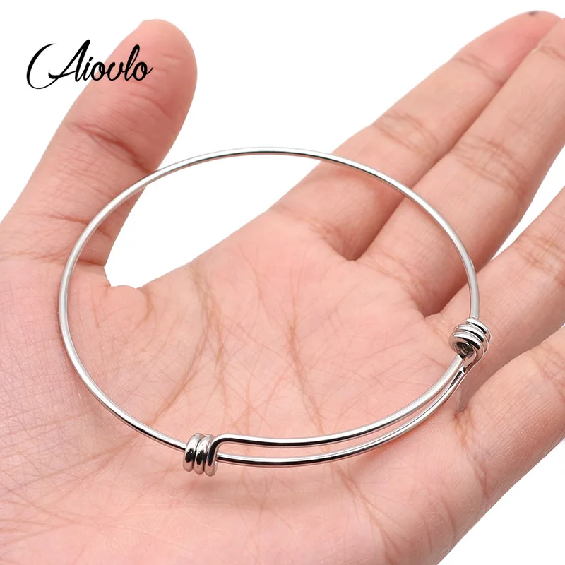 Aiovlo Stainless Steel Adjustable Starter Bracelet Bangle Fit Pendant Charm Beads DIY Fine Bracelet Jewelry for Women Gift