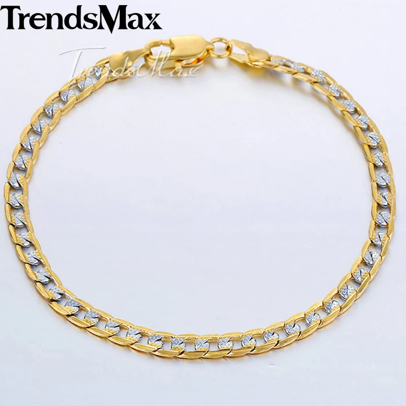 Womens Men\'s Bracelets Gold Color Cuban Link Chain Bracelet Jewelry Fashion Gifts Dropshipping Wholesale 4mm KGB94