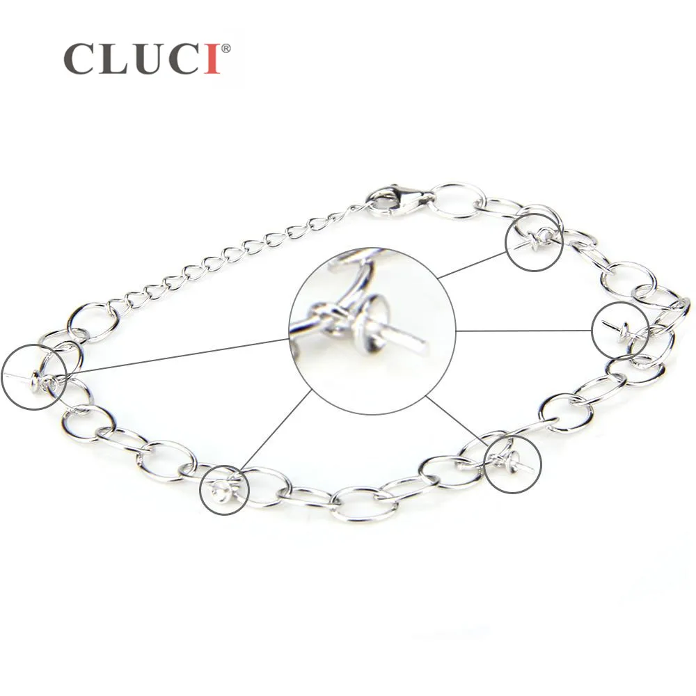 

CLUCI Simple Silver 925 Bracelet with Five Pearl Charms Mounting for Women Sterling Silver Lobster Clasp Bracelet SB037SB