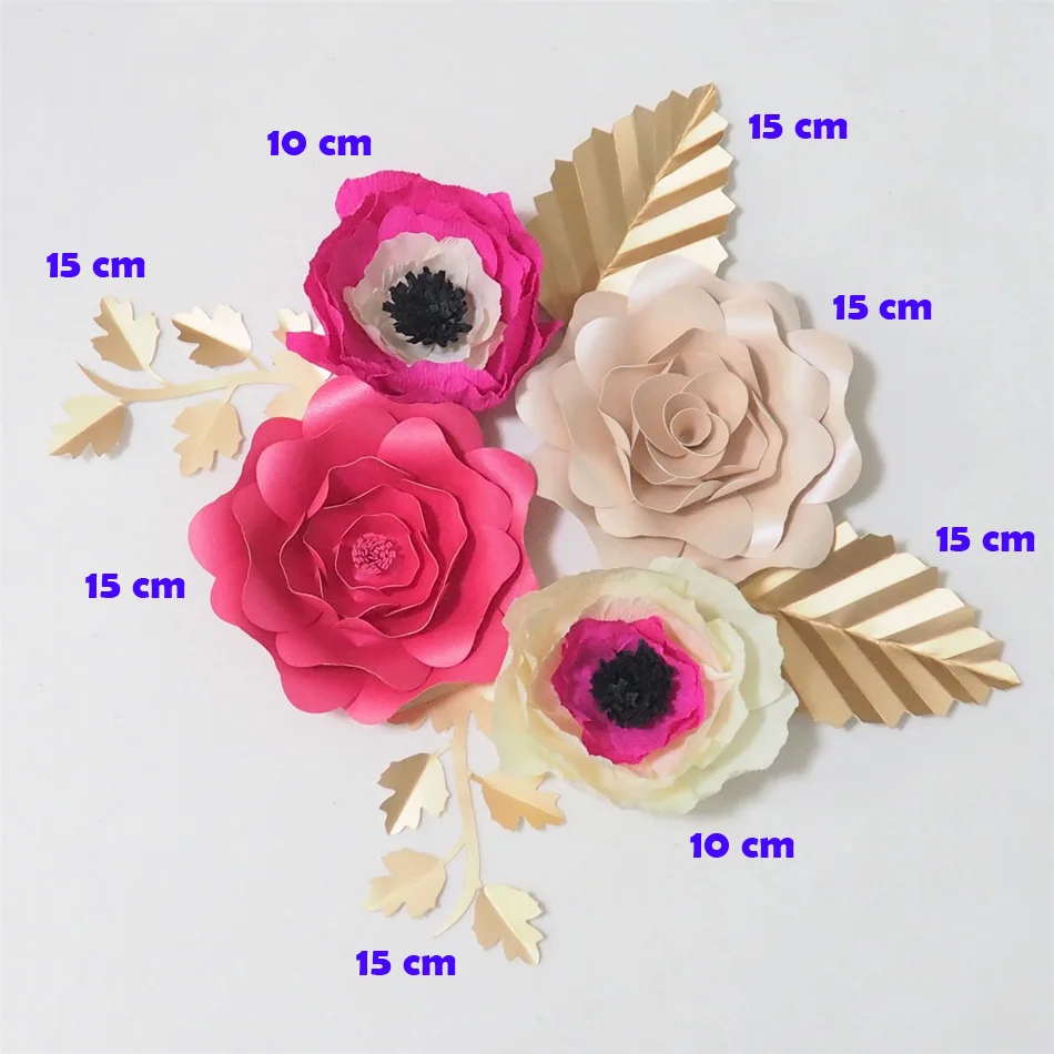 

2018 Giant Crepe Paper Flowers Artificial Flores Artificiale 4PCS+ 4 Leaves For Wedding & Event Backdrop Baby Nursery Hot Mix