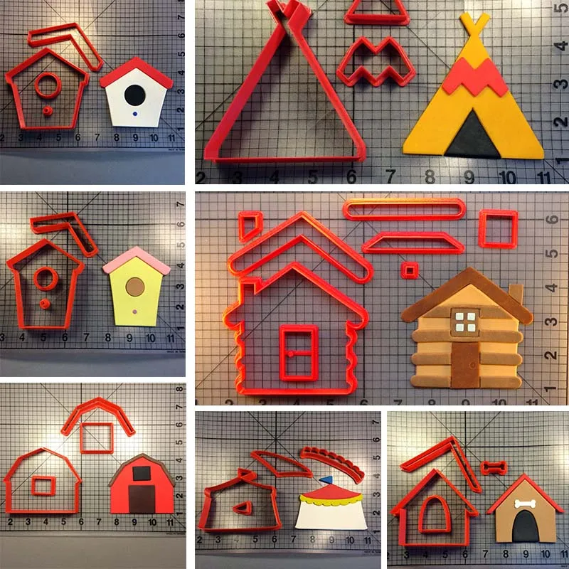 Cartoon Cabin Dog House Cookie Cutter Set Custom 3D Printed Fondant Cupcake Top Cake Decoration Tools Fondant Molds