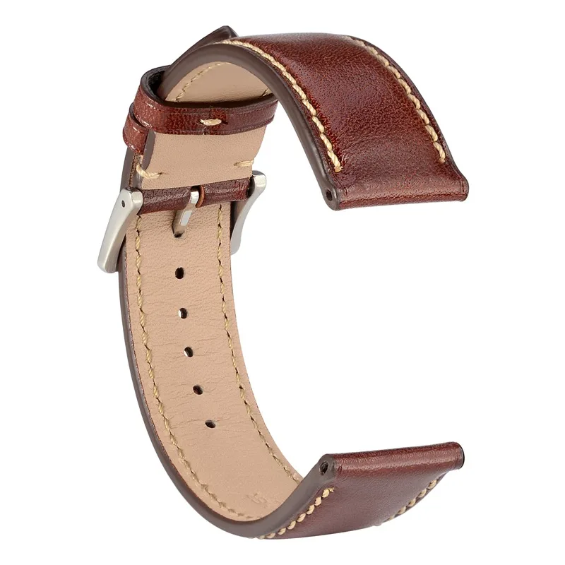 WOCCI Watch Band 18mm 20mm 22mm Full Grain Leather Strap for Men Women Black Brown Red Elegant Watch Replacement Bracelet