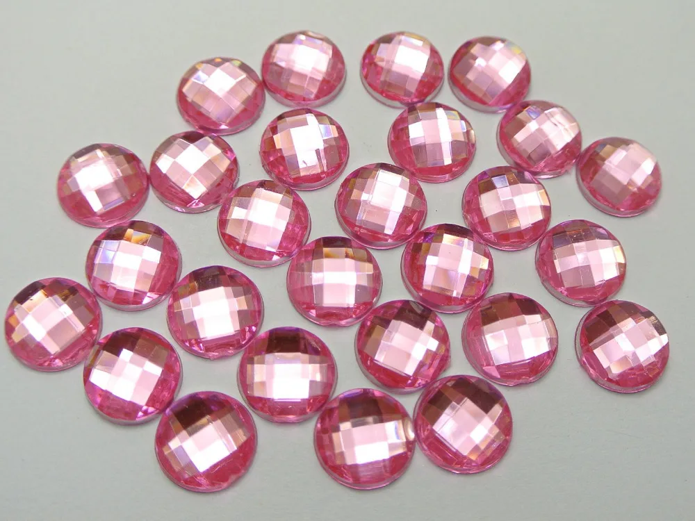 

200 Pink Acrylic Flatback Faceted Round Rhinestone Gems 10mm No Hole