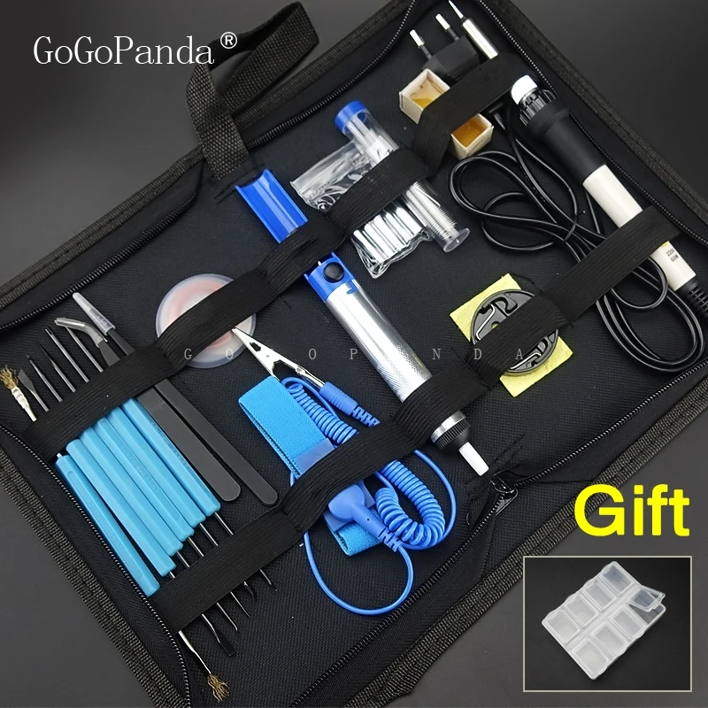 Free Shipping 18 In 1 Electrical Solder Iron Set Temperature Adjustable with Replacement Tips Desoldering Aid Tool Solder Sucker