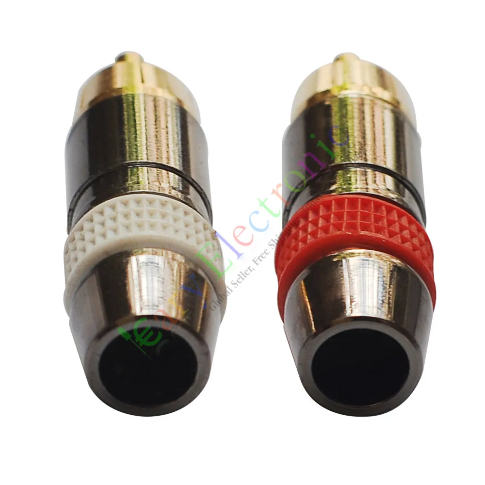 Wholesale and retail 20pc Copper RCA Plug Gold Plated Audio Video Adapter Connector Screw Locking DIY free shipping