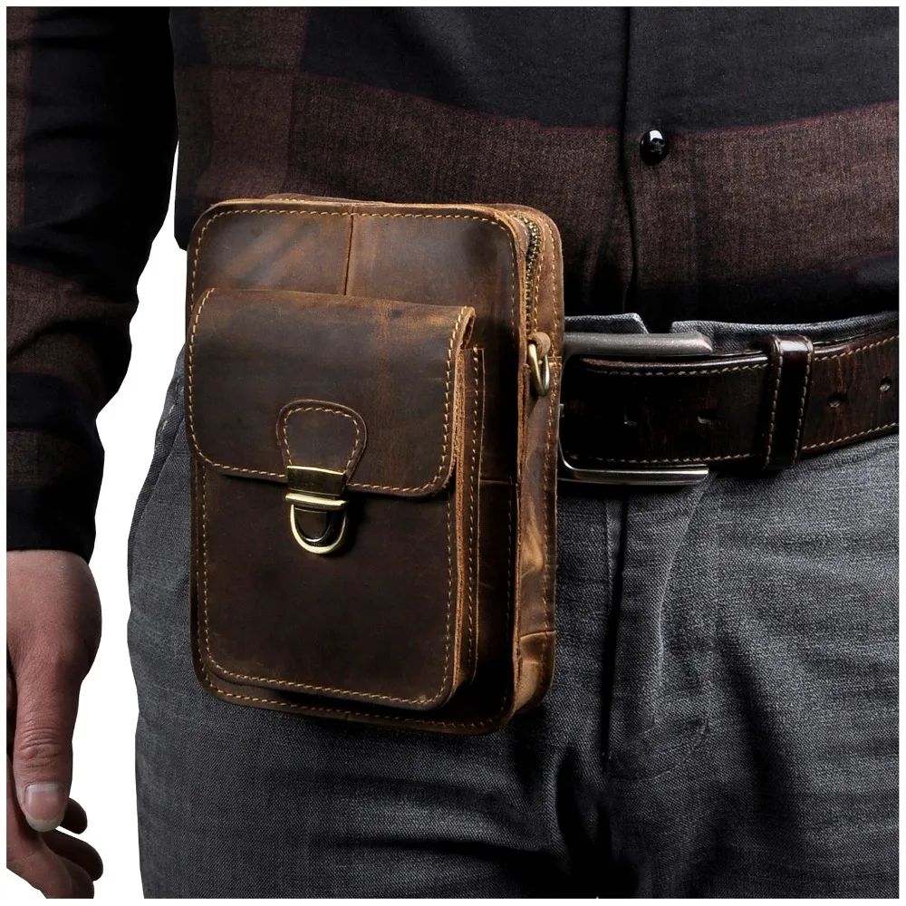 Genuine Leather Men Multi-function Design Small Messenger Bag Fashion Fanny Waist Belt Bag 6\