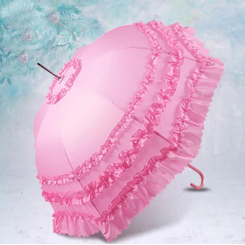 10pcs/lot Fashion Wedding Bridesmaid Umbrella Lace Long Handle Princess Cosplay Umbrellas For Woman Girl Free Shipping