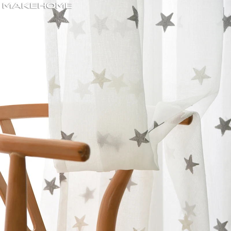 Faça home cortinas 3d bordadas com estrelas brancas, de tule para quarto, sala de estar, cozinha, transparente, para crianças, quarto de bebê,