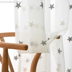 Faça home cortinas 3d bordadas com estrelas brancas, de tule para quarto, sala de estar, cozinha, transparente, para crianças, quarto de bebê, janela de porta