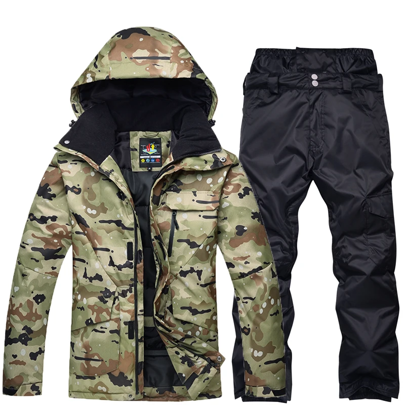 Camouflage Snow Clothes for Men, Skiing Suit Sets, Snowboarding Costume, 10K Waterproof, Warm Ice Wear, Jackets and Pants, -30