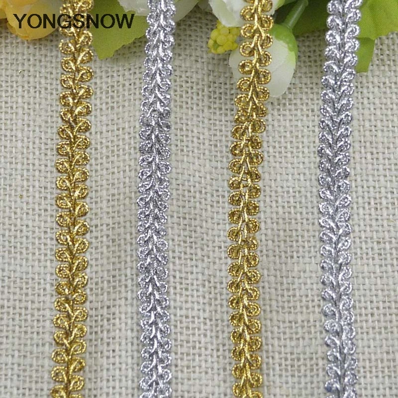 5m/lot 1cm Gold Silver Lace Trim Ribbon DIY Curtain Craft Fabric Curve Lace Trimming for Sewing Accessories Embroidered Clothing