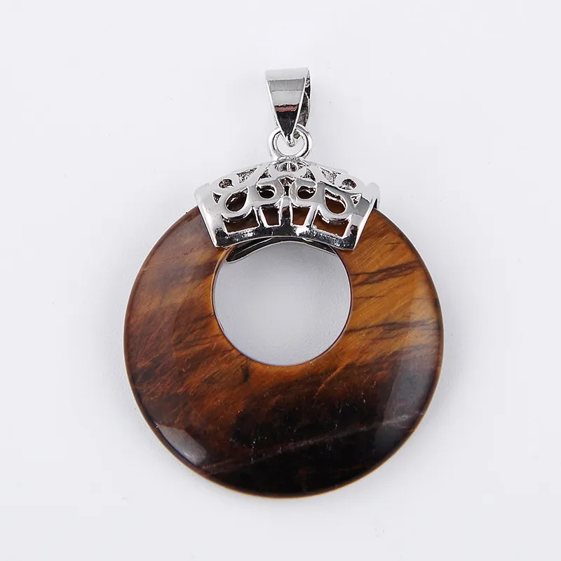 New 1Pc Silver Plated Natural Tiger Eye stone Purple Amethysts Round Hollow Shape Retro Pendant for Necklaces Fashion Jewelry