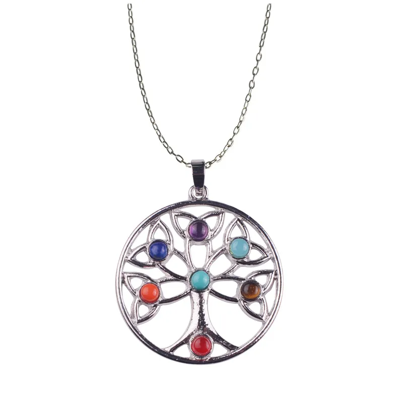 7 Chakra Stones Natural Stone Pendant Tree Of Life Semi Precious  Choker Necklace For Women Jewelry Yoga