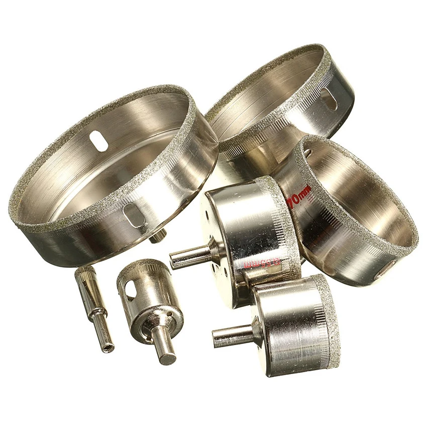 7 Pçs/set Diamond Revestido Buraco Saw Broca Ferramentas De Poder Broca Bits para Telha De Mármore De Vidro 10-100mm 10/25/40/55/70/80/100mm