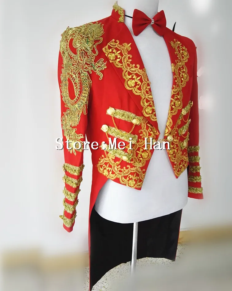 

Shining Gold Trims Tuxedo For Men Chains Jacket Embroidery Stage Performance Circus Wear Costume Outerwear Male Singer Outfit