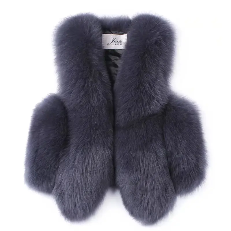 Harppihop Real Fox fur vest luxury Natural Fox fur Gilet Winter Warm waistcoat Lady Fashion Real Fox Fur Vest V115-1