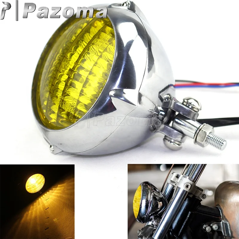 E-Mark H4 Chrome Retro Bates Style Headlight For Harley Bobber Chopper Softail Springer Motorcycle 4.5\