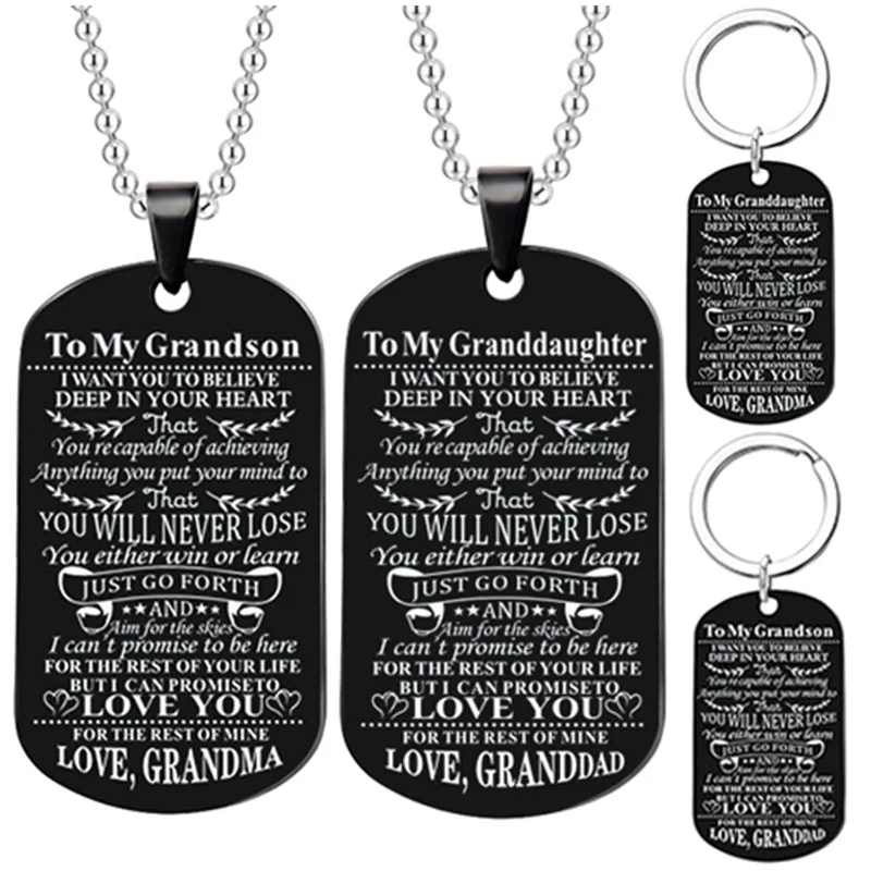 New Black  Stainless Steel Necklace  Dog Tags Pendant Necklace Family Jewelry  Home Military Alphabet Necklace Tag  Gift