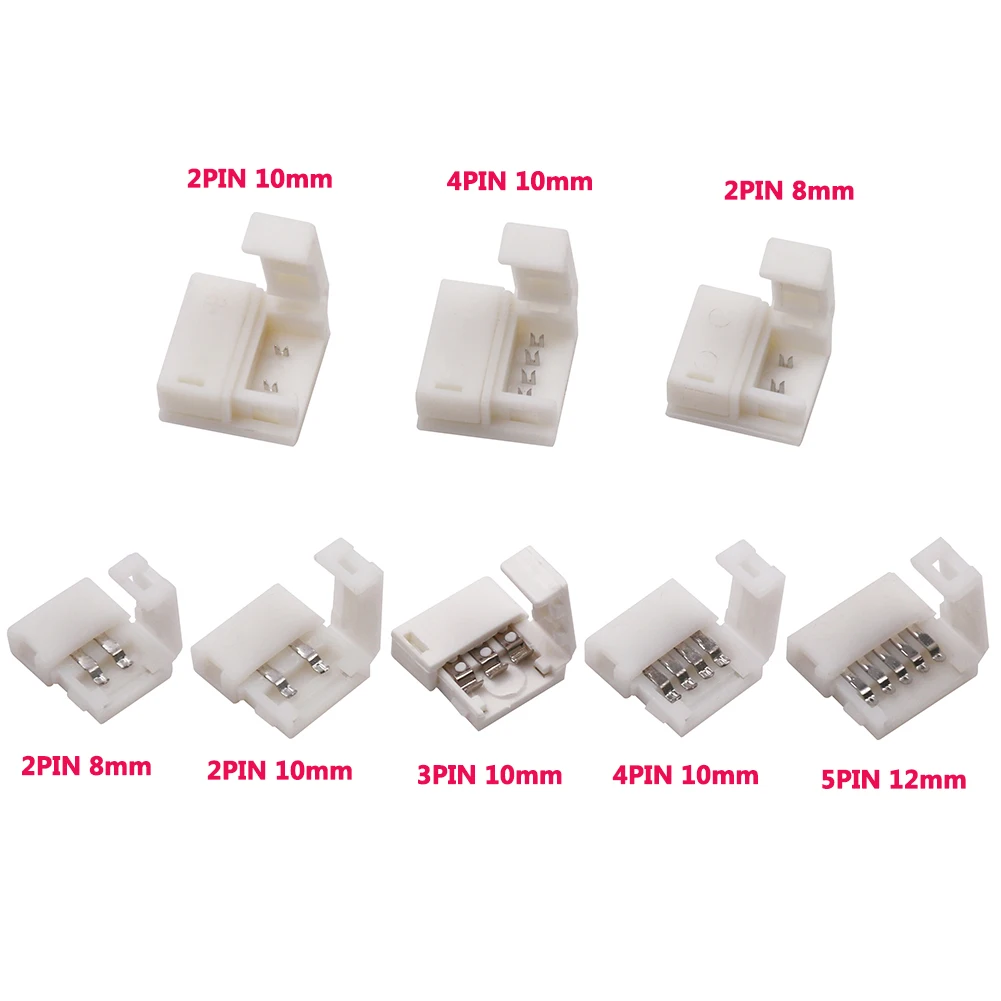 5pcs/lot LED Connector 2 pin/3 pin/4 pin solderless For 8mm/10mm 5050/3528/ws2811/ws2812b/5630/5730 SMD LED Strip Accessories