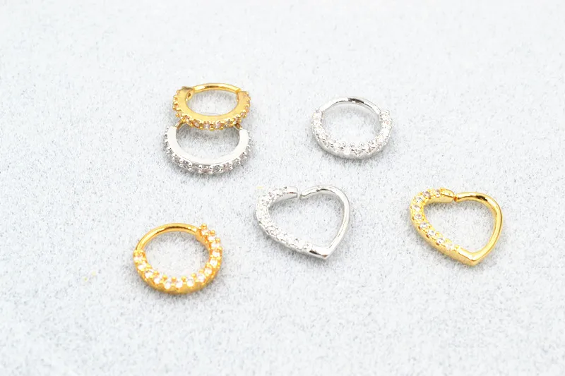 50pcs/lot Free Shipping Segment Ring Nose Hoop Rings Ear Cartilage Helix Diath Upper Earring NEW CZ Gems