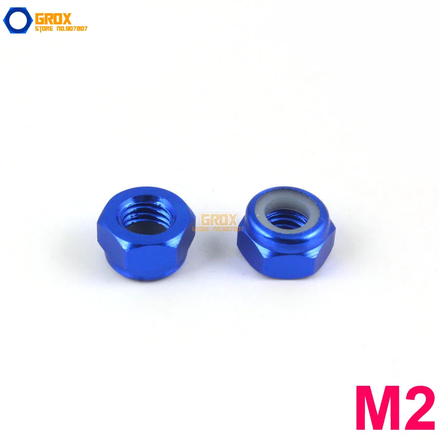

20 Pieces M2 Royal Blue Hex Nylon Lock Nut Aluminum