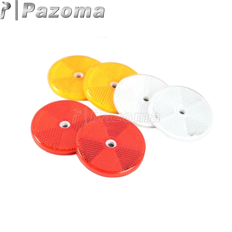 Pazoma 2 szt. Plastikowe czerwone żółte białe okrągłe okrągłe odblaski o średnicy 60 mm z centralnym otworem mocującym Dirt Bikes