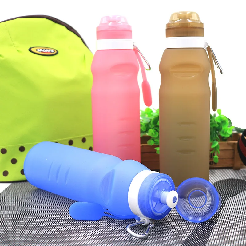 BPA FREE Food Grade 600ML Foldable Water Bottles FDA Free Cycling Silicone Collapsible Travel Light Drink Water Folding Bottle