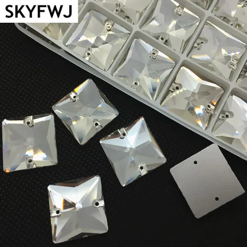 

Crystal Clear Color Square Sew on Rhinestone Flatback 2 Holes Sewing Glass Crystal for Dress DIY 8mm 10mm 12mm 14mm 16mm 22mm