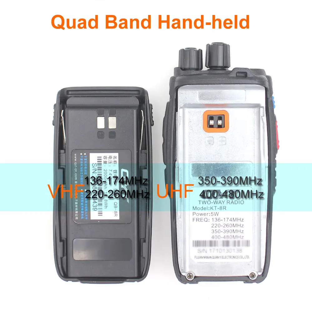 QYT KT-8R FM Transceiver Quad Band 136-174MHz 220-260MHz 400-480MHz 350-390MHz KT8R 5W Color Large Screen Two Way Radio