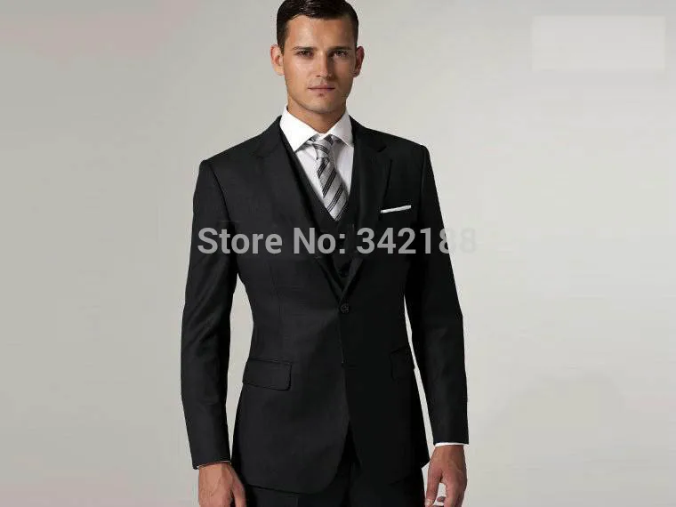 

Hot selling Side Slit Two buttons Black Notch Lapel Groom Tuxedos Groomsmen Men Wedding Suits Prom Clothingwedding men clothes