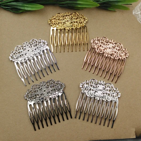 55x60mm 10 Teeth Hair Side Comb Filigree Floral Brass Blank Hair Barrette Clips DIY Headwear Accessories Base Setting Barrettes