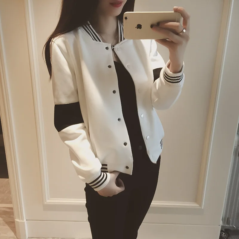 

New Fashion Baseball Jackets White Spring Autumn Slim Stand Collar Female Coats Single Breasted Coats Jackets Lu2 35