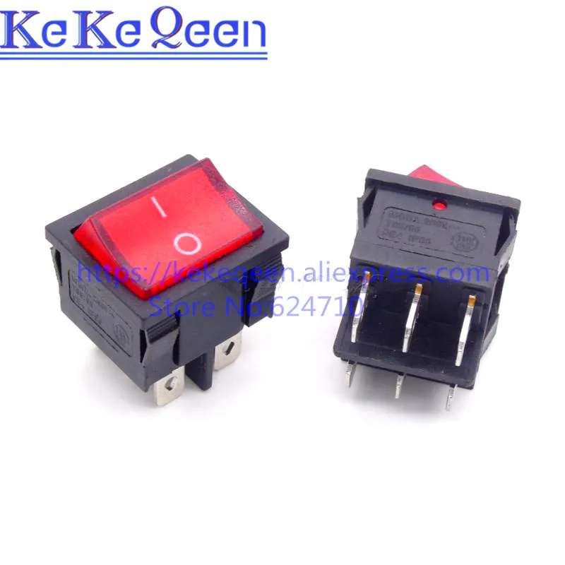 10PCS/LOT 21x24mm With Red Light Rocker Switches 6 Pin 2 Position 6A 250V 10A 125VAC ON-OFF