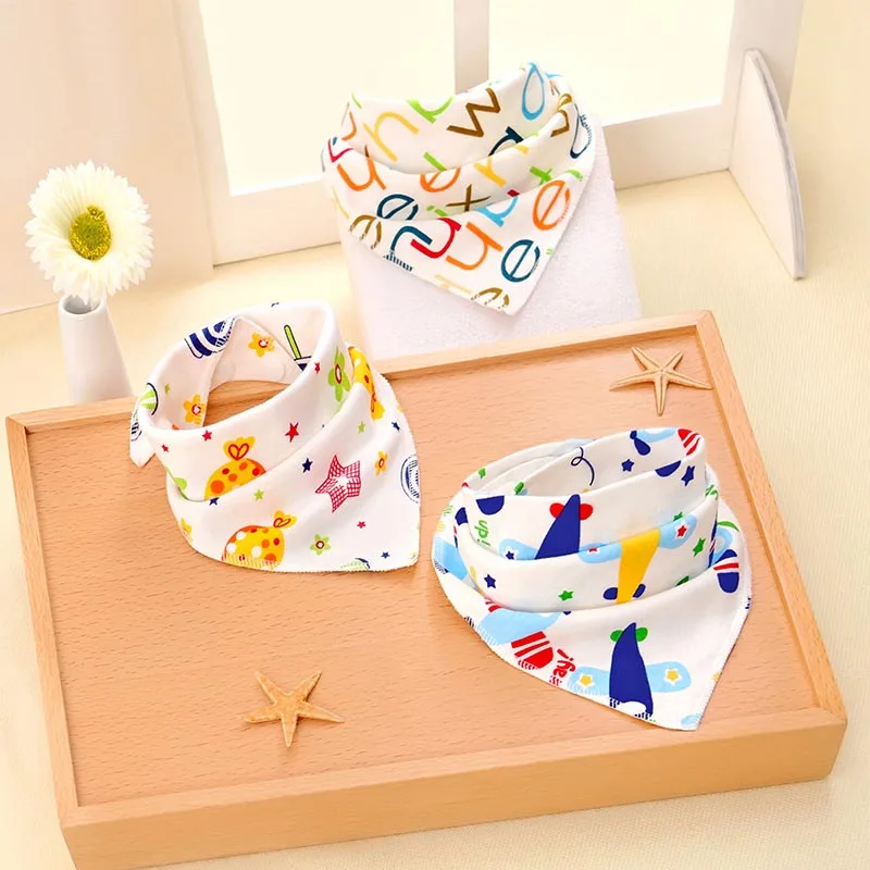 Top Baby Bibs Triangle Double Layers Cotton Letter Character Animal Print Cartoon Bandana Bibs For Baby Boys Girls B0717