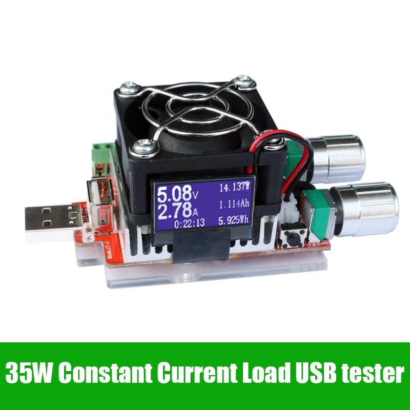 35w usb load electronic adjustable constant current aging resistor battery voltage capacity tester qualcomm qc2.0/3.0 voltmeter