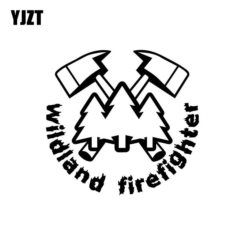 YJZT 11X10.2CM WILDLAND FIRE FIGHTER AXES Vinyl Car Sticker FOREST Fireman Smokejumper Decals Black/Silver S8-1386