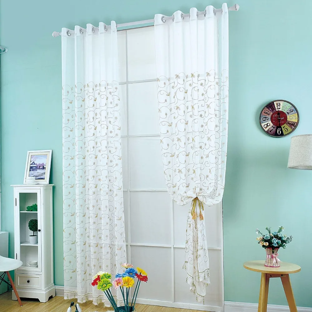 3d embroidery curtain off white coffee leaves voile curtain quarto romantic curtain living room cortina 1pc