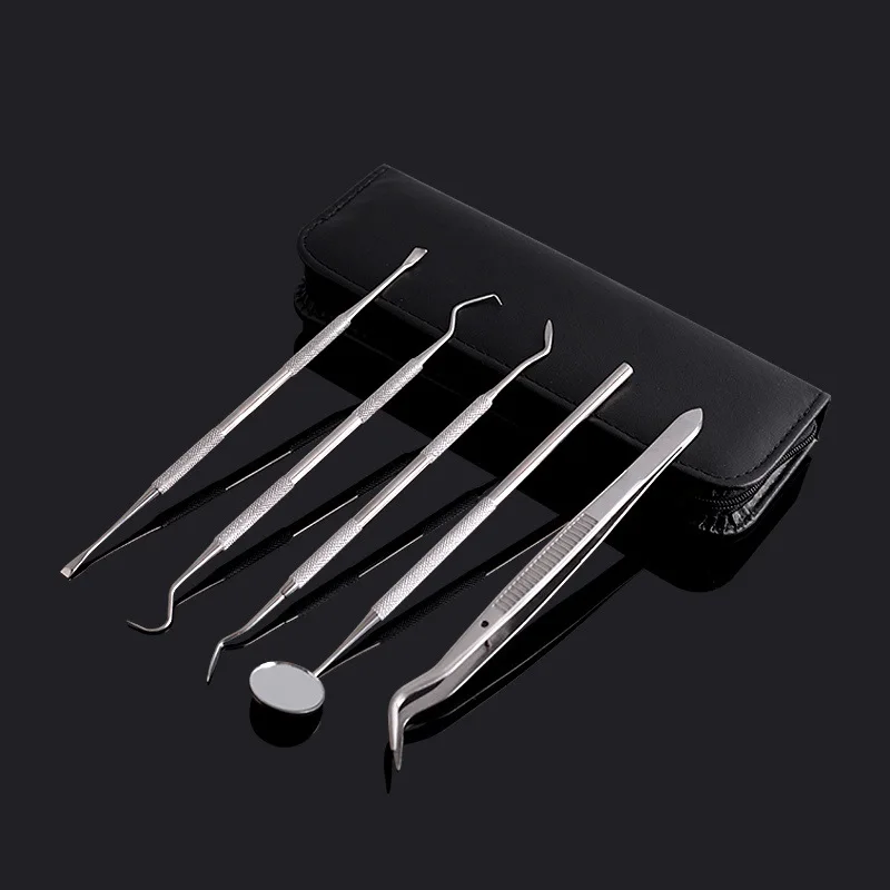 6pcs/set Dental plier Stainless Steel Dental Explorers Mirror Odontoscope Tooth Scraper Plier  Teeth Cleaning kit