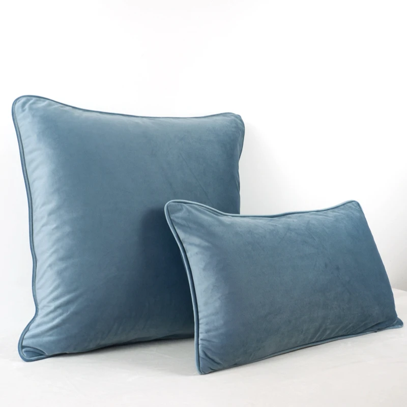 Soft Light Blue Velvet Cushion Cover Pillow Case Bed Sofa Chair Pillow Cover Piping Design No Balling-up Without Stuffing