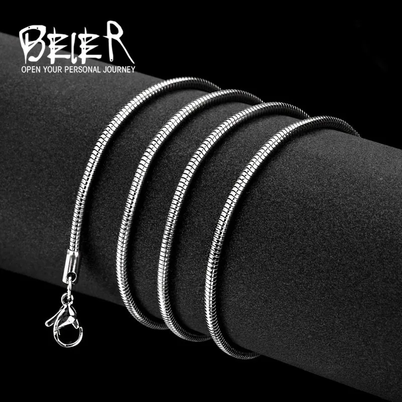 Beier stainless steel necklace 2.5mm/3mm/4.2mm trendy snake chain necklace boy man necklace chain Silver Color  BN1004