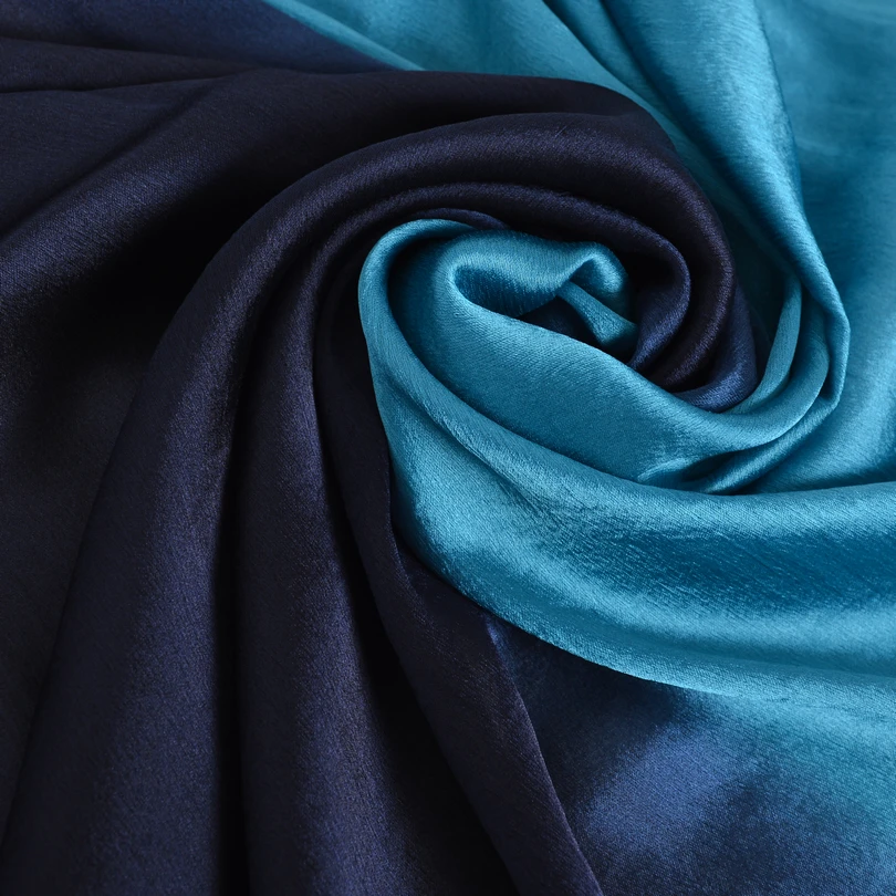 [BYSIFA] Women Blue Gradient Silk Scarf Cape Fashion Accessories Satin Long Scarves Wraps Spring Autumn Winter Muslim Head Scarf