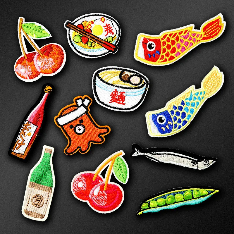 Fish Sushi Food Iron On Patch Clothing Embroidered Sewing Applique Sew On Fabric Badge Apparel Accessories Patches