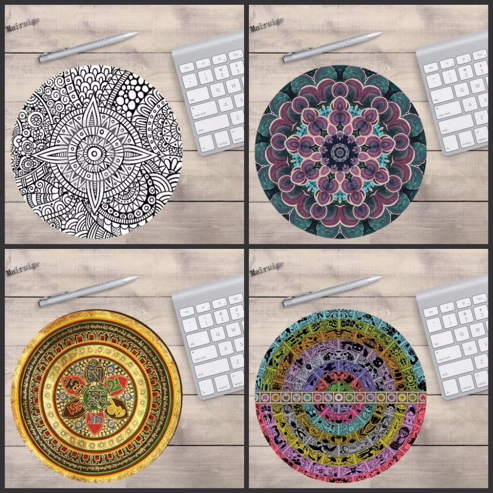 

Mairuige Cheap And Good Designed Mouse Pad With Mandala Pattern Fashion Design Circular Mousepad With Rubber 20cm by Mouse Pads