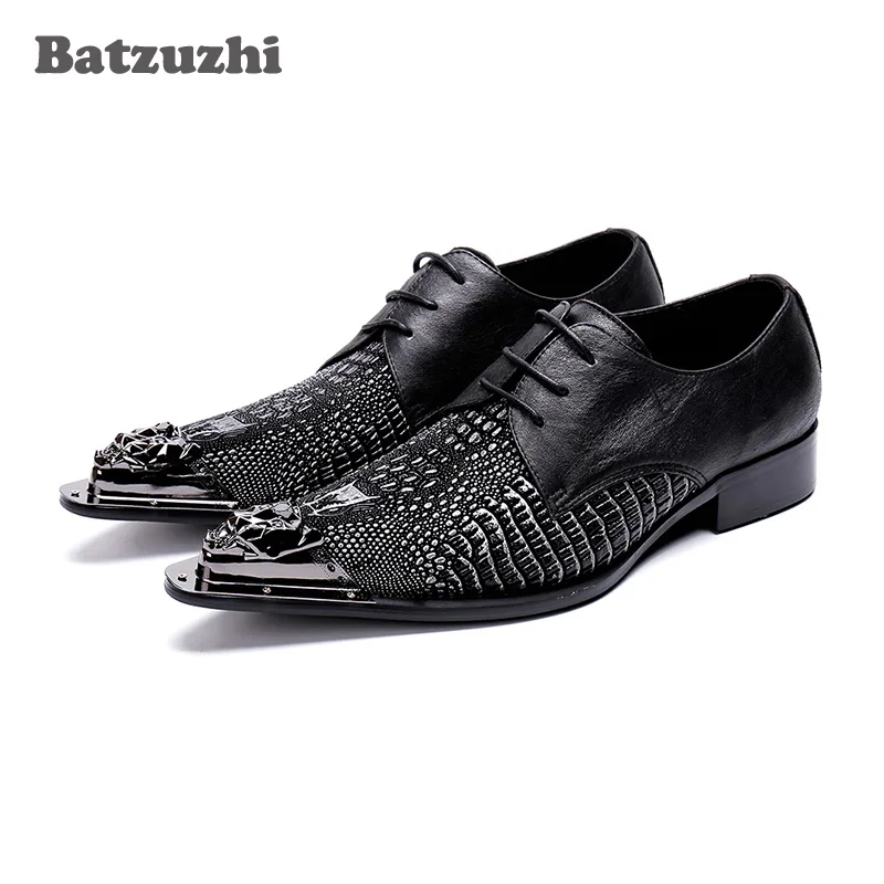 

Batzuzhi Japanese Type Men Shoes Pointed Iron Toe Leather Dress Shoes Black Lace-up Formal Business Shoes Men Zapatos Hombre